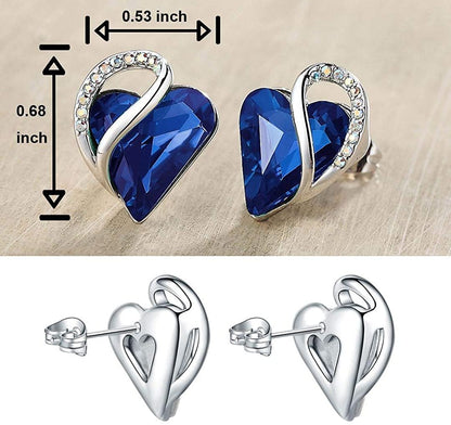 Leafael Infinity Love Heart Stud Earrings with Birthstone Crystal Women's Gifts, Silver-tone