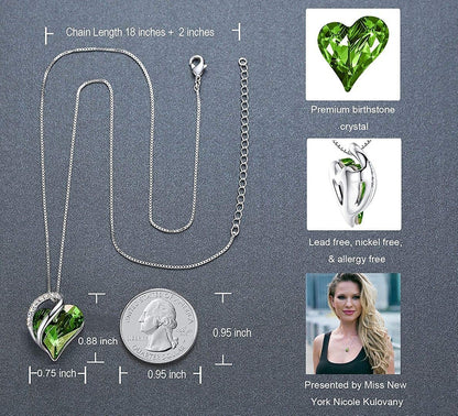 Leafael Infinity Love Heart Pendant Necklace Birthstone Crystal Jewelry Gifts for Women, Silver-tone, 18"+2"