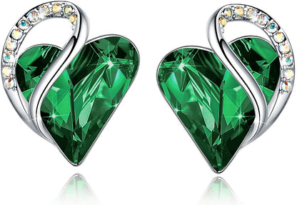 Leafael Infinity Love Heart Stud Earrings with Birthstone Crystal Women's Gifts, Silver-tone