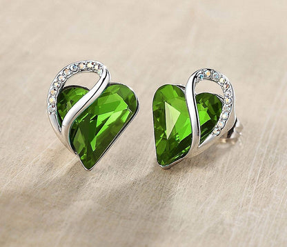 Leafael Infinity Love Heart Stud Earrings with Birthstone Crystal Women's Gifts, Silver-tone