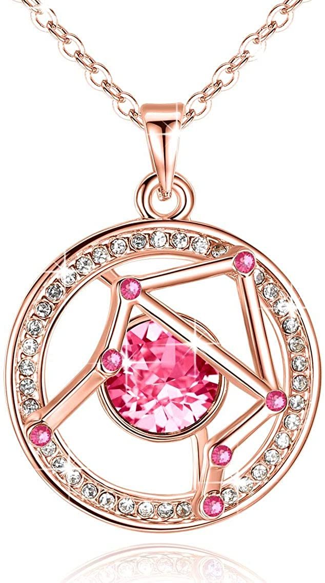 Leafael "Superstar Zodiac Constellation Pendant Necklace Made with Premium Crystal Horoscope Jewelry, Gold or Rose Gold Plated, 18"+ 2"