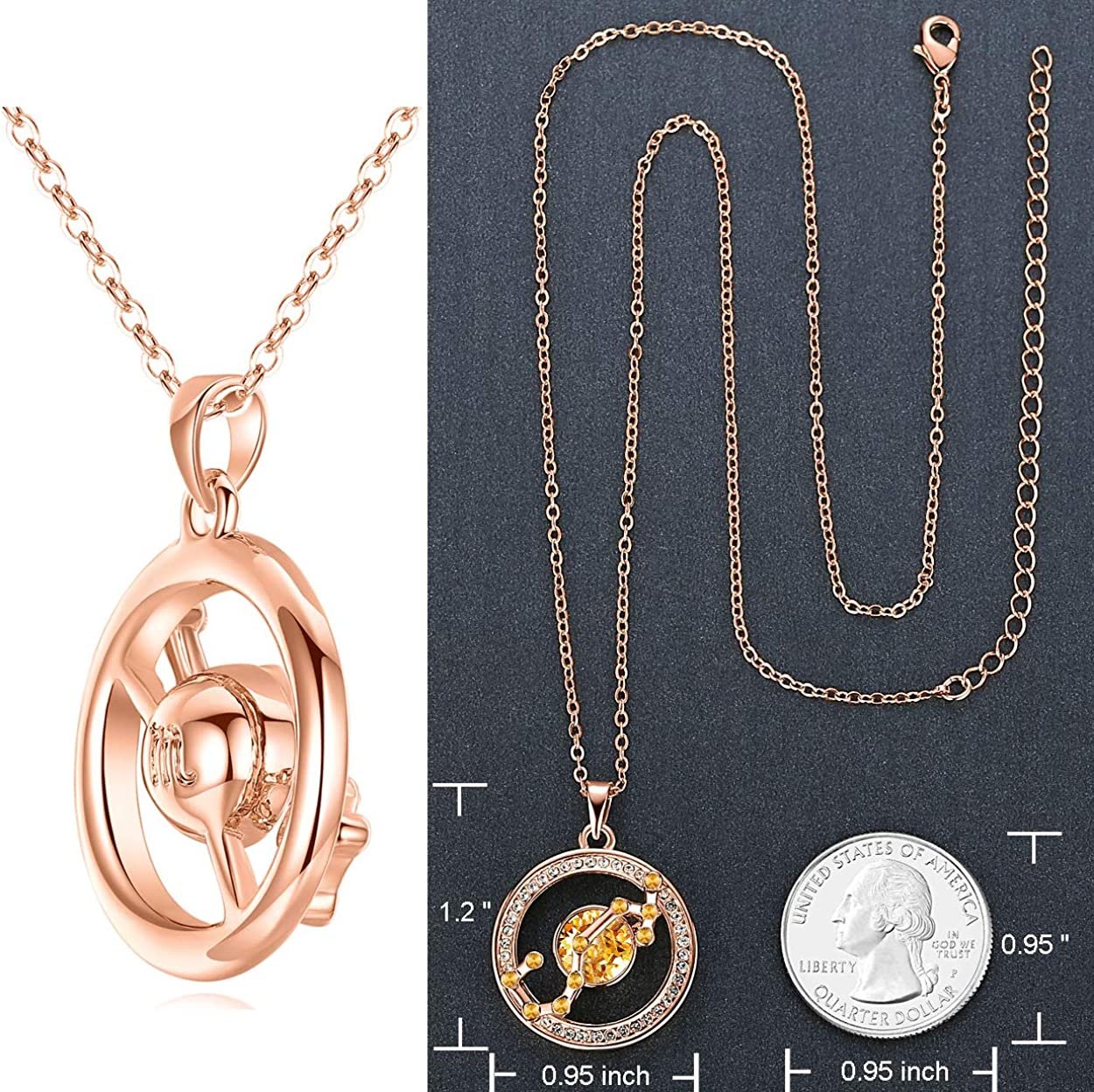 Leafael "Superstar Zodiac Constellation Pendant Necklace Made with Premium Crystal Horoscope Jewelry, Gold or Rose Gold Plated, 18"+ 2"