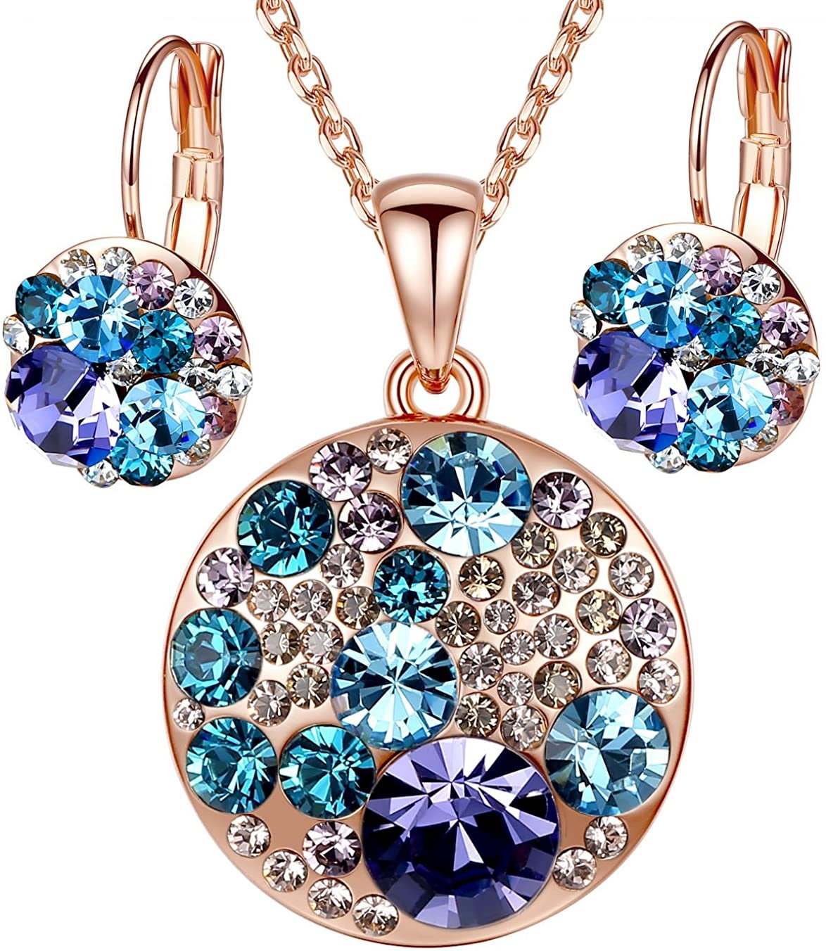 Leafael Ocean Bubble Women's Crystal Jewelry Set Costume Fashion Pendant Necklace Earring Set, Silver Tone or 18K Rose Gold Plated, 18" + 2", Gifts for Women