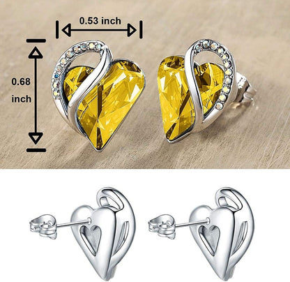 Leafael Infinity Love Heart Stud Earrings with Birthstone Crystal Women's Gifts, Silver-tone