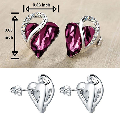 Leafael Infinity Love Heart Stud Earrings with Birthstone Crystal Women's Gifts, Silver-tone