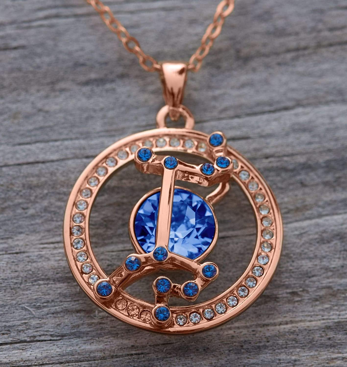 Leafael "Superstar Zodiac Constellation Pendant Necklace Made with Premium Crystal Horoscope Jewelry, Gold or Rose Gold Plated, 18"+ 2"