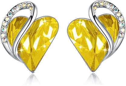 Leafael Infinity Love Heart Stud Earrings with Birthstone Crystal Women's Gifts, Silver-tone