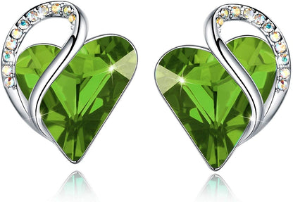 Leafael Infinity Love Heart Stud Earrings with Birthstone Crystal Women's Gifts, Silver-tone