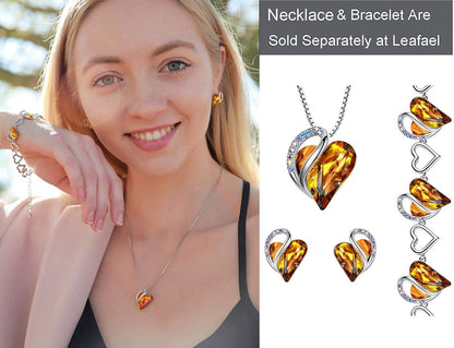 Leafael Infinity Love Heart Stud Earrings with Birthstone Crystal Women's Gifts, Silver-tone