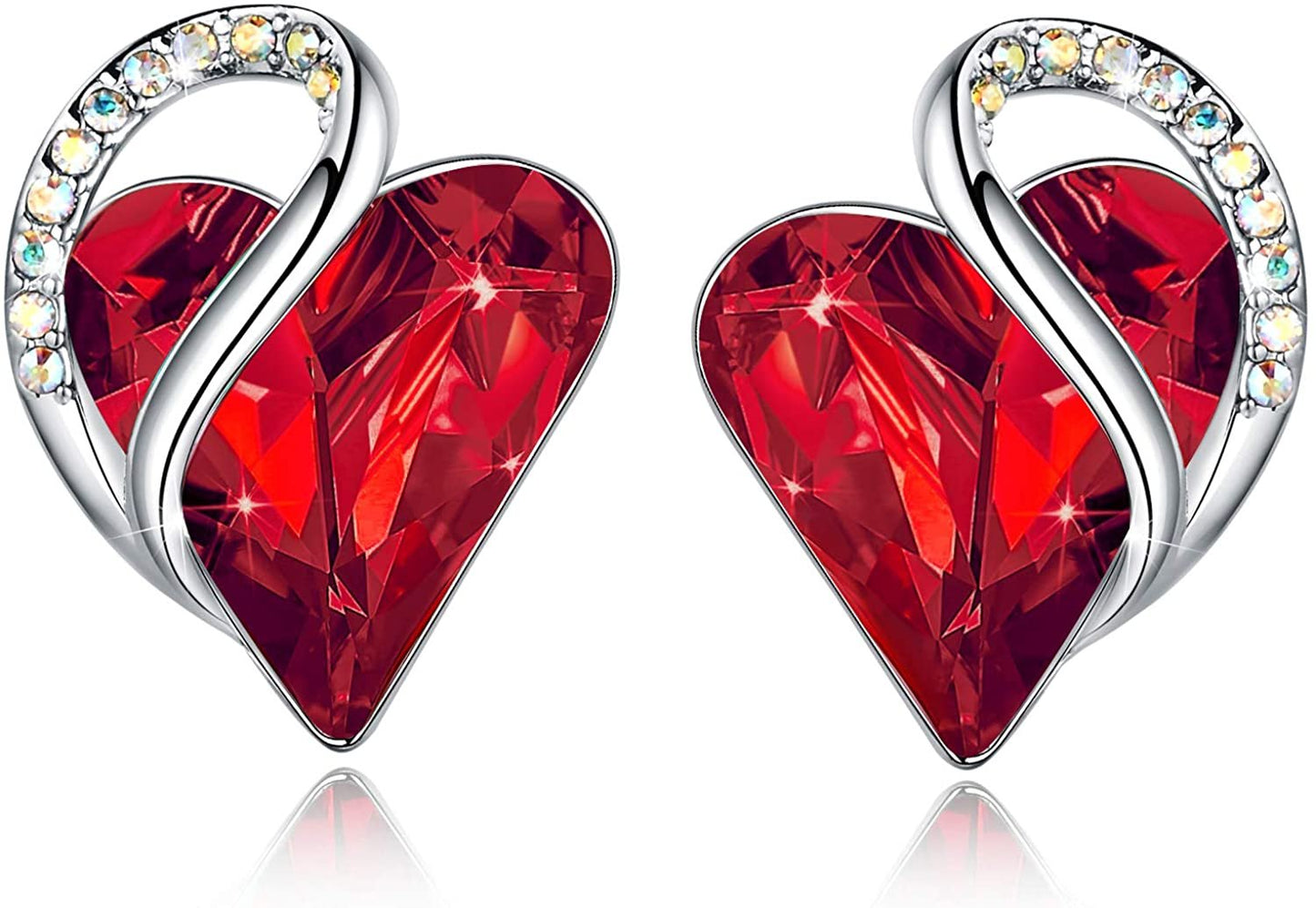 Leafael Infinity Love Heart Stud Earrings with Birthstone Crystal Women's Gifts, Silver-tone
