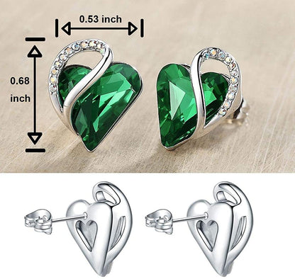 Leafael Infinity Love Heart Stud Earrings with Birthstone Crystal Women's Gifts, Silver-tone