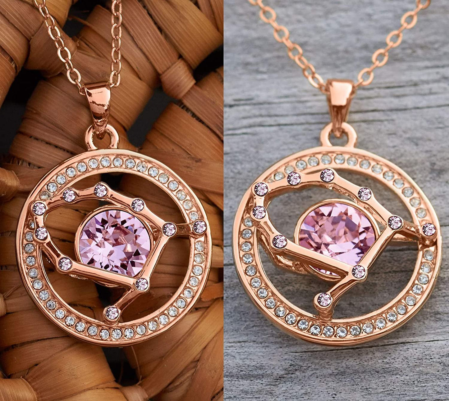 Leafael "Superstar Zodiac Constellation Pendant Necklace Made with Premium Crystal Horoscope Jewelry, Gold or Rose Gold Plated, 18"+ 2"