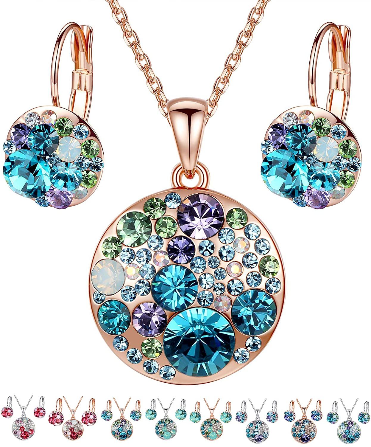 Leafael Ocean Bubble Women's Crystal Jewelry Set Costume Fashion Pendant Necklace Earring Set, Silver Tone or 18K Rose Gold Plated, 18" + 2", Gifts for Women