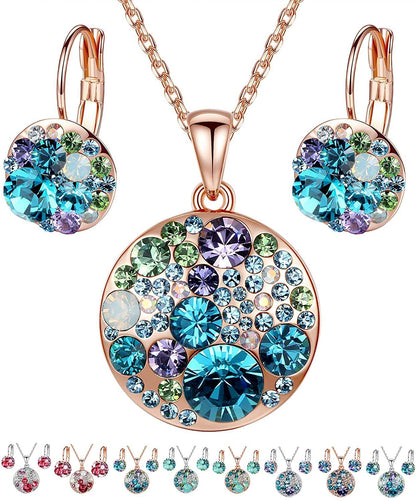 Leafael Ocean Bubble Women's Crystal Jewelry Set Costume Fashion Pendant Necklace Earring Set, Silver Tone or 18K Rose Gold Plated, 18" + 2", Gifts for Women