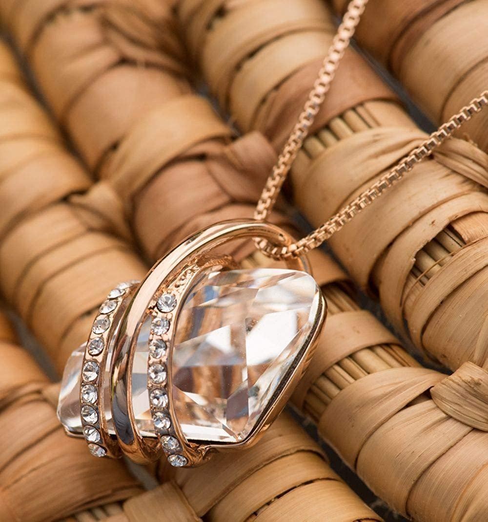 Leafael Wish Stone Pendant Necklace with Birthstone Crystal, 18K Rose Gold Plated/Silvertone, 18" + 2"