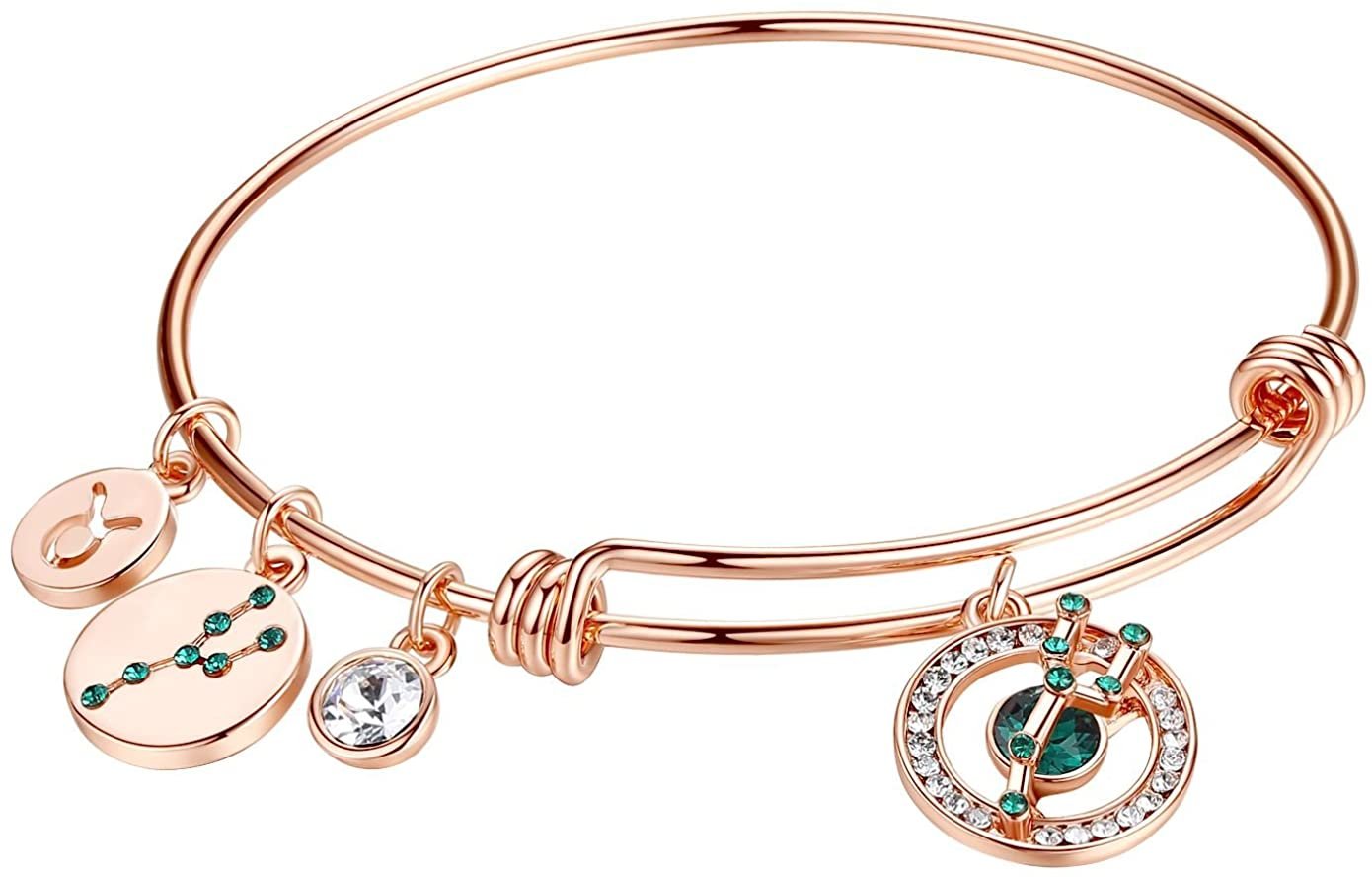 Leafael Superstar Zodiac Expandable Bangle Bracelet Made with Premium Crystals Horoscope Constellation October November Birthstone Topaz Brown Jewelry, Rose Gold Plated, 7"