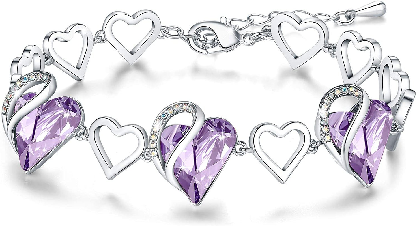 Leafael Infinity Love Heart Link Bracelet with Birthstone Crystal, Women's Gifts, Silver-Tone, 7" with 2" Extender