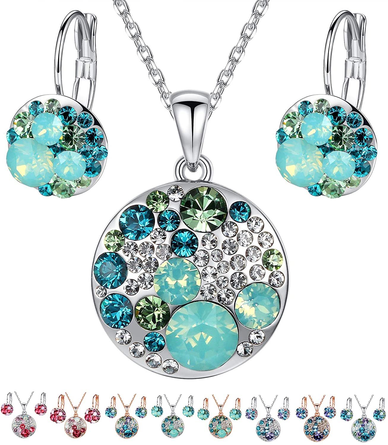 Leafael Ocean Bubble Women's Crystal Jewelry Set Costume Fashion Pendant Necklace Earring Set, Silver Tone or 18K Rose Gold Plated, 18" + 2", Gifts for Women