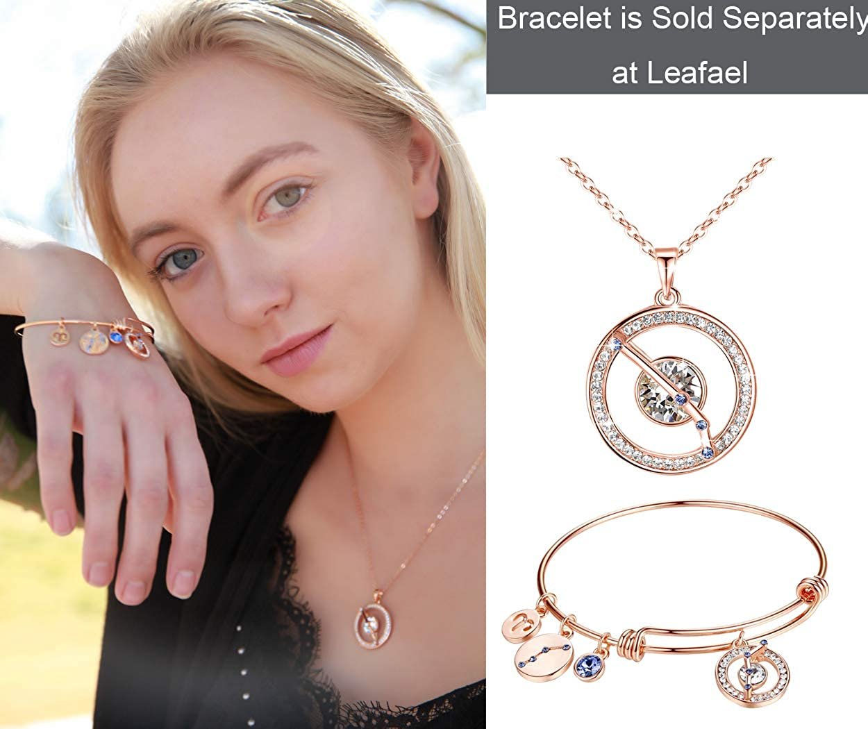 Leafael "Superstar Zodiac Constellation Pendant Necklace Made with Premium Crystal Horoscope Jewelry, Gold or Rose Gold Plated, 18"+ 2"