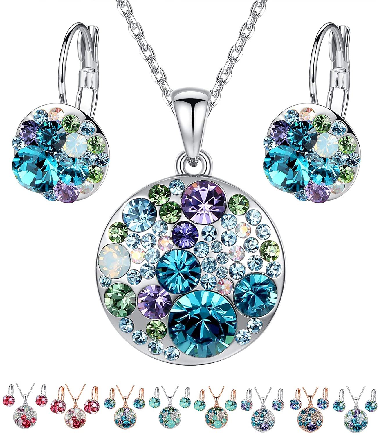 Leafael Ocean Bubble Women's Crystal Jewelry Set Costume Fashion Pendant Necklace Earring Set, Silver Tone or 18K Rose Gold Plated, 18" + 2", Gifts for Women
