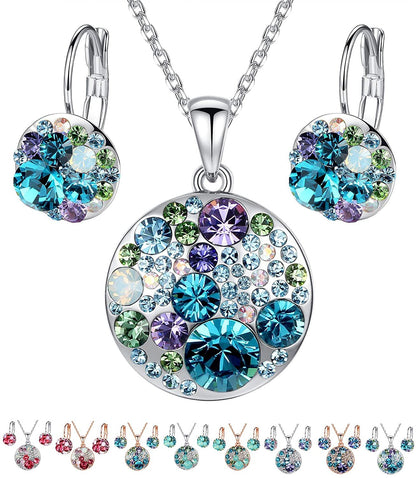 Leafael Ocean Bubble Women's Crystal Jewelry Set Costume Fashion Pendant Necklace Earring Set, Silver Tone or 18K Rose Gold Plated, 18" + 2", Gifts for Women