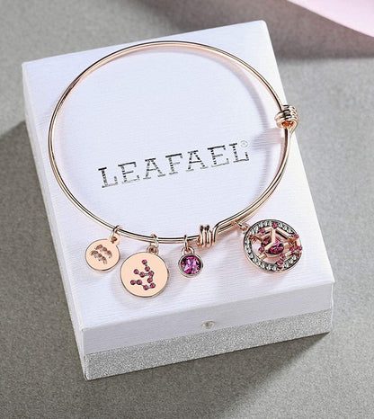 Leafael Superstar Zodiac Expandable Bangle Bracelet Made with Premium Crystals Horoscope Constellation October November Birthstone Topaz Brown Jewelry, Rose Gold Plated, 7"