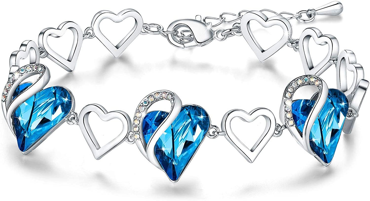 Wom Bracelet Birthstone Crystal, – Infinity Link Leafael Heart Jewelry Love with Leafael