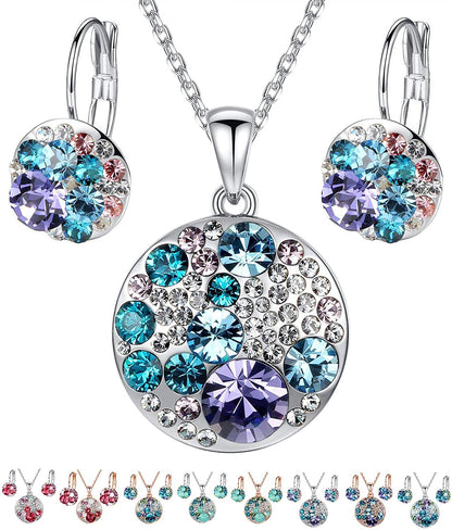 Leafael Ocean Bubble Women's Crystal Jewelry Set Costume Fashion Pendant Necklace Earring Set, Silver Tone or 18K Rose Gold Plated, 18" + 2", Gifts for Women