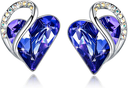 Leafael Infinity Love Heart Stud Earrings with Birthstone Crystal Women's Gifts, Silver-tone