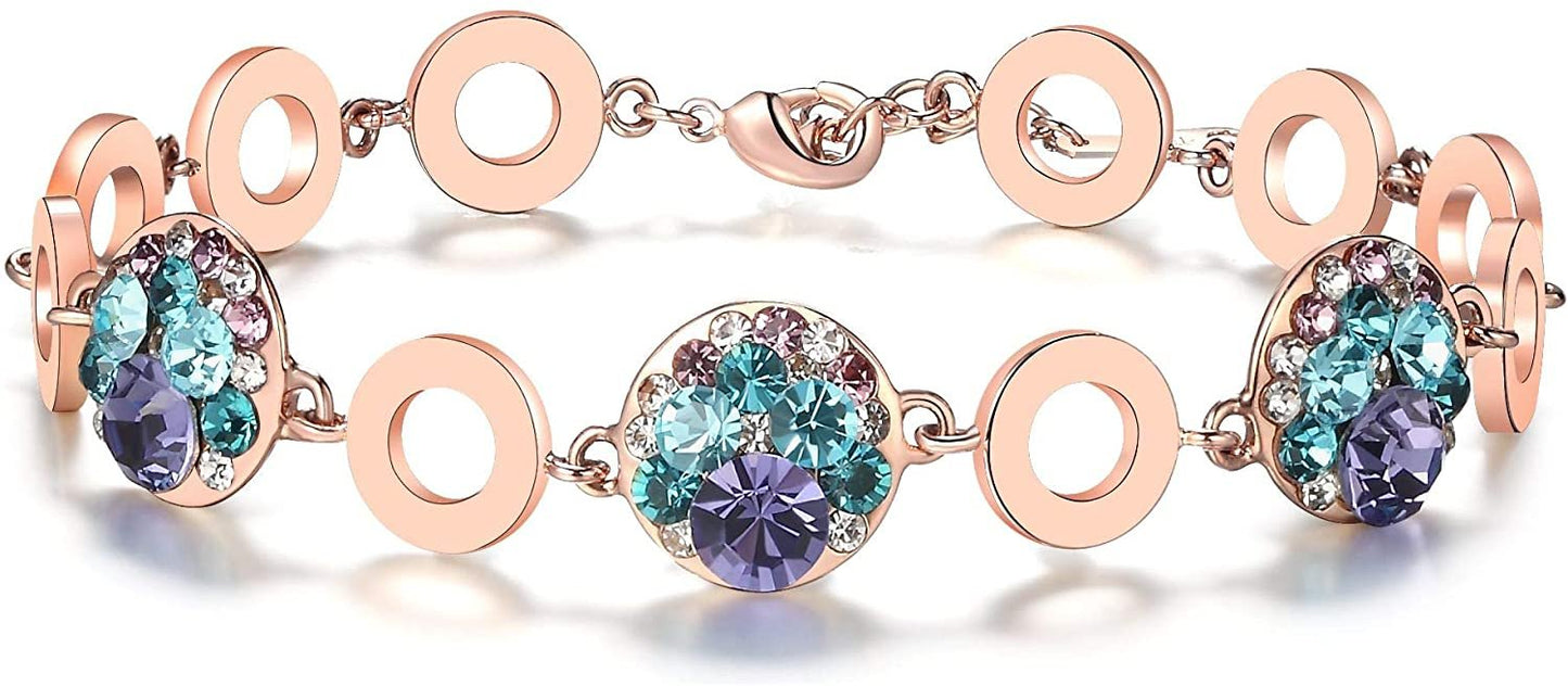 Leafael Ocean Bubble Women's Link Bracelet Made with Premium Crystals Costume Fashion Jewelry, 7"+2", Silver Tone or 18K Rose Gold Plated, Gifts for Women