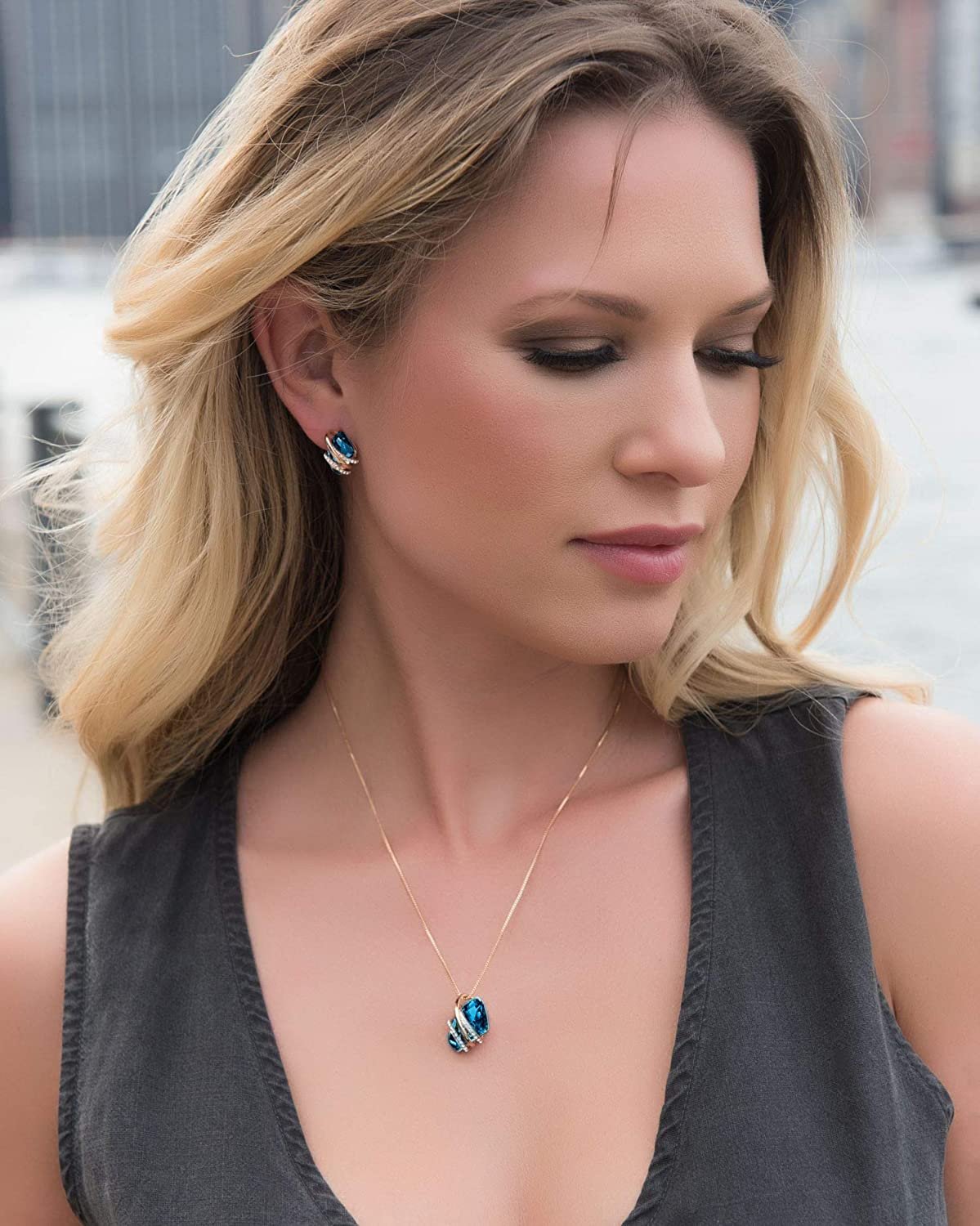 Leafael Wish Stone Stud Earrings with Birthstone Crystals 18K Rose Gold Plated or Silver tone