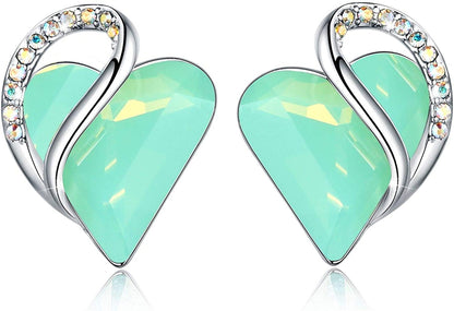 Leafael Infinity Love Heart Stud Earrings with Birthstone Crystal Women's Gifts, Silver-tone