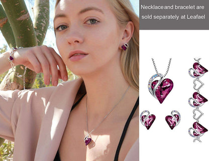 Leafael Infinity Love Heart Stud Earrings with Birthstone Crystal Women's Gifts, Silver-tone