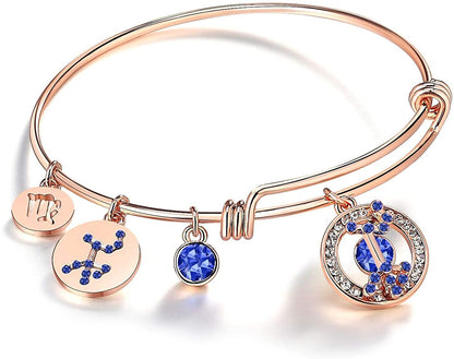 Leafael Superstar Zodiac Expandable Bangle Bracelet Made with Premium Crystals Horoscope Constellation October November Birthstone Topaz Brown Jewelry, Rose Gold Plated, 7"