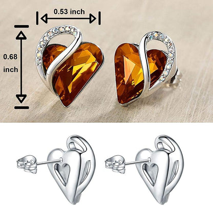Leafael Infinity Love Heart Stud Earrings with Birthstone Crystal Women's Gifts, Silver-tone