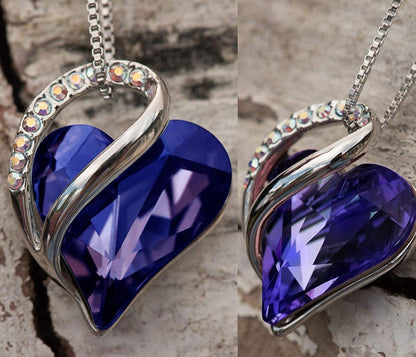 Leafael Infinity Love Heart Pendant Necklace Birthstone Crystal Jewelry Gifts for Women, Silver-tone, 18"+2"