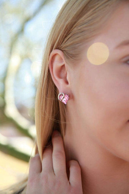 Leafael Infinity Love Heart Stud Earrings with Birthstone Crystal Women's Gifts, Silver-tone
