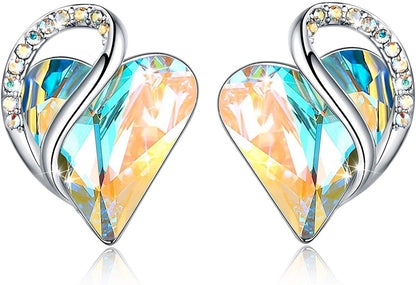 Leafael Infinity Love Heart Stud Earrings with Birthstone Crystal Women's Gifts, Silver-tone