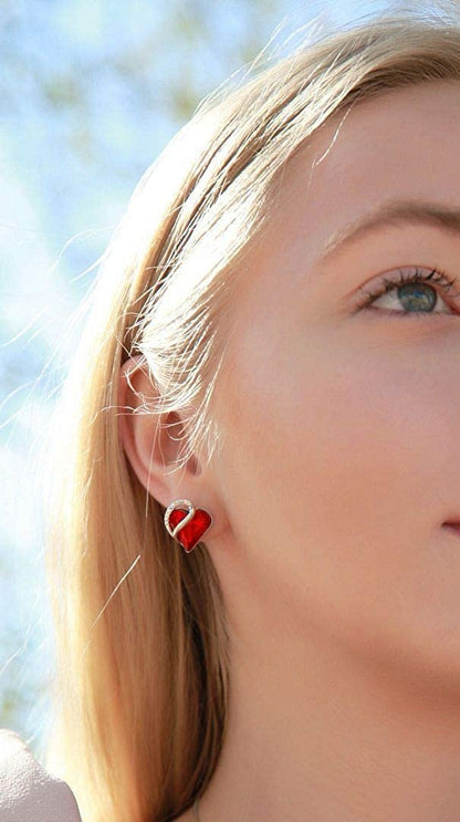 Leafael Infinity Love Heart Stud Earrings with Birthstone Crystal Women's Gifts, Silver-tone