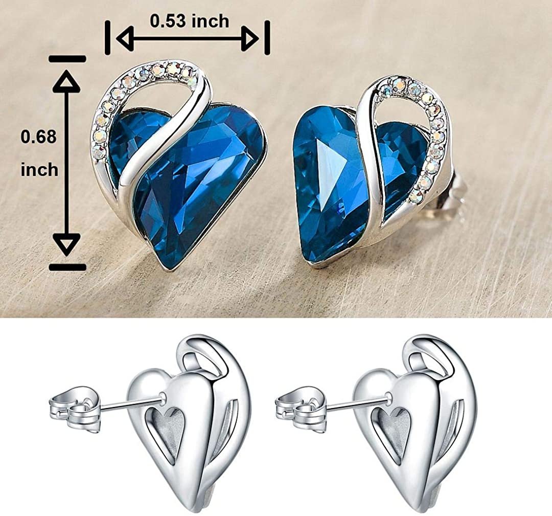 Leafael Infinity Love Heart Stud Earrings with Birthstone Crystal Women's Gifts, Silver-tone