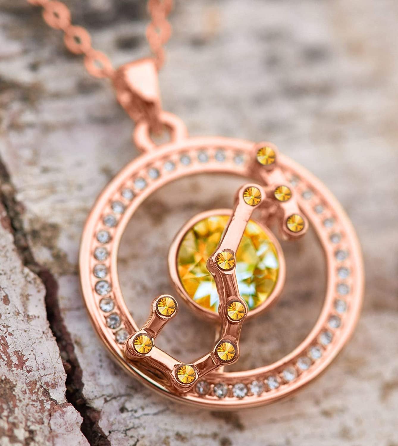 Leafael "Superstar Zodiac Constellation Pendant Necklace Made with Premium Crystal Horoscope Jewelry, Gold or Rose Gold Plated, 18"+ 2"