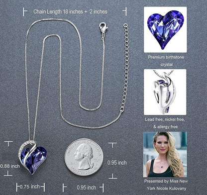 Leafael Infinity Love Heart Pendant Necklace Birthstone Crystal Jewelry Gifts for Women, Silver-tone, 18"+2"