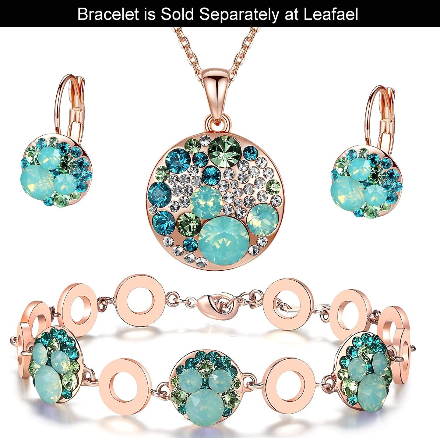 Leafael Ocean Bubble Women's Crystal Jewelry Set Costume Fashion Pendant Necklace Earring Set, Silver Tone or 18K Rose Gold Plated, 18" + 2", Gifts for Women