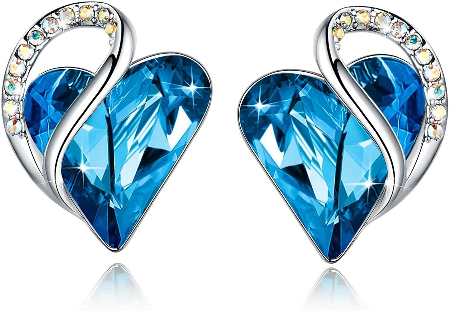 Leafael Infinity Love Heart Stud Earrings with Birthstone Crystal Women's Gifts, Silver-tone
