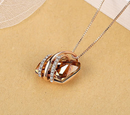 Leafael Wish Stone Pendant Necklace with Birthstone Crystal, 18K Rose Gold Plated/Silvertone, 18" + 2"