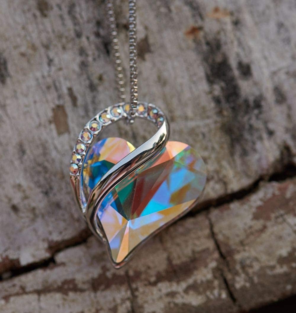 Leafael Infinity Love Heart Pendant Necklace Birthstone Crystal