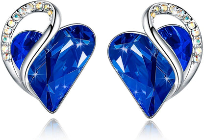 Leafael Infinity Love Heart Stud Earrings with Birthstone Crystal Women's Gifts, Silver-tone