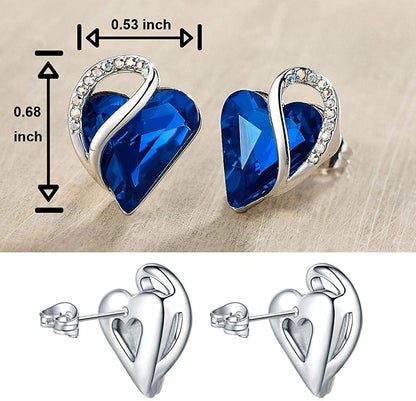 Leafael Infinity Love Heart Stud Earrings with Birthstone Crystal Women's Gifts, Silver-tone