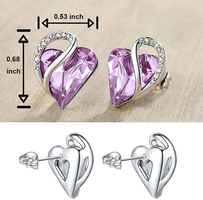 Leafael Infinity Love Heart Stud Earrings with Birthstone Crystal Women's Gifts, Silver-tone